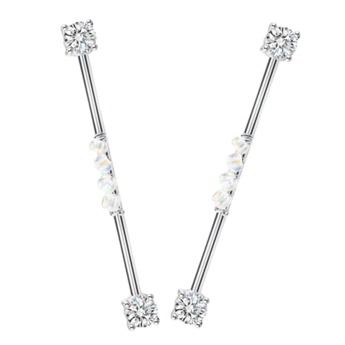 FRCOLOR 2 Stück Titanstahl Industrial Barbell Ohrringe Cz Perlen Long Cartilage Piercing Schmuck Damen Herren Silber Langlebig Komfortabel von FRCOLOR