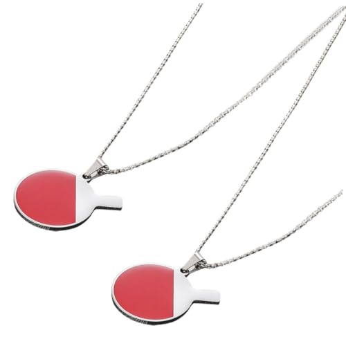FRCOLOR 2 Stück Titanstahl Tischtennis Racket Halskette Sportliche Anhänger Unisex Kreative Sweater Chain für Damen und Herren Rote Schläger Accessoires von FRCOLOR
