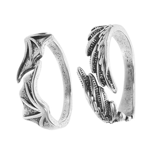 FRCOLOR 2 Stück Verstellbare Kupfer Bat Wing und Winkel Flügel Ringe Offene Partner Ringe Retro Schmuck für Damen und Herren Party Geschenk von FRCOLOR