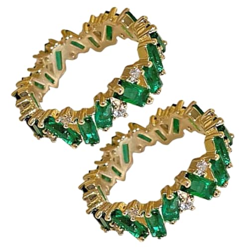 FRCOLOR 2 Stück Verstellbarer Damenringe mit Grünem Zirkonia Modischer Schmuck für Verlobung Hochzeit Geburtstage Eleganter Ring für Freundinnen und Besondere Anlässe von FRCOLOR