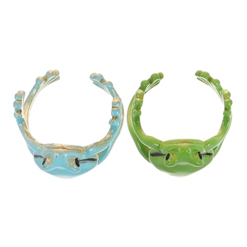FRCOLOR 2 Stück Verstellbarer Frosch Ring Damen Offener Einstellbarer Tier Schmuck Lustiger Grüner und Blauer Ring Einfaches Design Anpassbar für Fingergrößen Vielseitiger Schmuck für von FRCOLOR