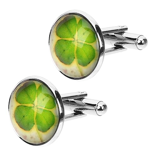 FRCOLOR 2 Stück Vierblättrige Manschettenknöpfe für Herren Cufflinks Silber mit Gelbem Hintergrund Accessoire für Hochzeiten und Formelle Anlässe von FRCOLOR