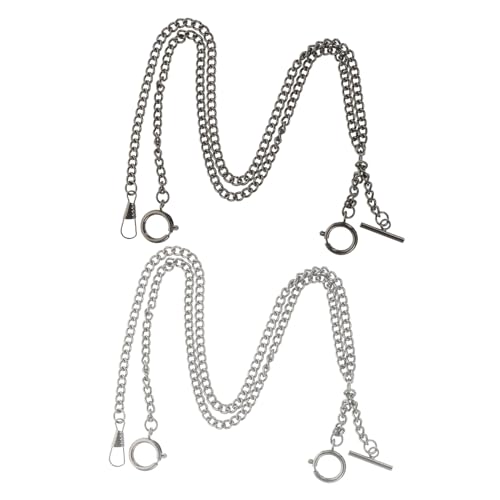 FRCOLOR 2 Stück Vintage Metall taschenuhr Kette Silber Schwarz Robuste Bekleidungs Hosenkette Vielseitige Dekoration für Herren und Damen Langlebige Retro Pocket Chain von FRCOLOR