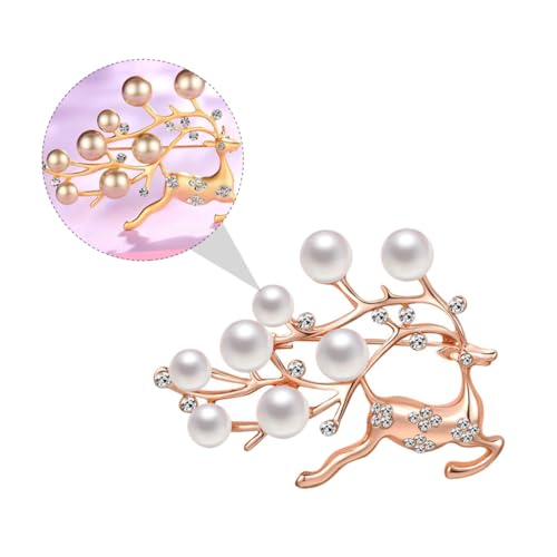 FRCOLOR 2 Stück Weihnachtliche Brosche Damen Elch Design mit Perlen Modische Anstecknadeln aus Langlebiger Legierung Festliche Schmuckaccessoires für Pullover Mäntel Schals und Taschen von FRCOLOR