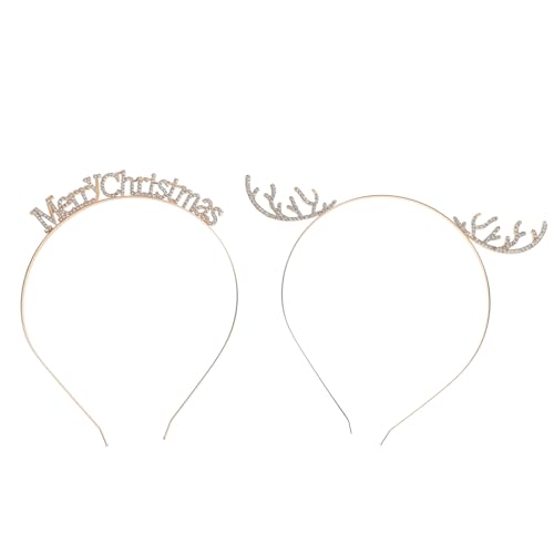 FRCOLOR 2 Stück Weihnachts-Stirnbänder Mit Strasssteinen Frohe Weihnachten-Stirnband Rentier-Haarband Festival-Kopfschmuck Weihnachts-Stirnband Für Frauen Und Mädchen von FRCOLOR