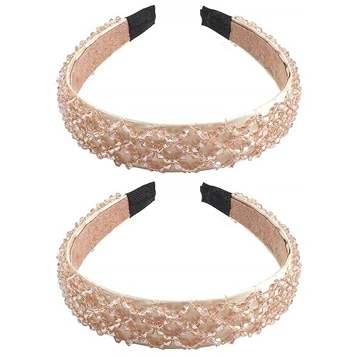 FRCOLOR 2 Stk Handgefertigtes Perlenstirnband Stirnbänder Für Frauen Breiter Haarreif Haarreifen Stricken Strass-stirnband Haarband Mit Strasssteinen Schmuck Stirnband Kamm Braut Mädchen von FRCOLOR