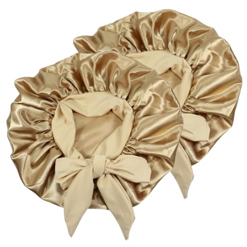 FRCOLOR 2 Stück Elastische Satin Schlafkappen für Damen Bequeme Haarhaube Tragbare Schlafmütze für Nacht und Duschgebrauch Waschbar und Atmungsaktiv von FRCOLOR