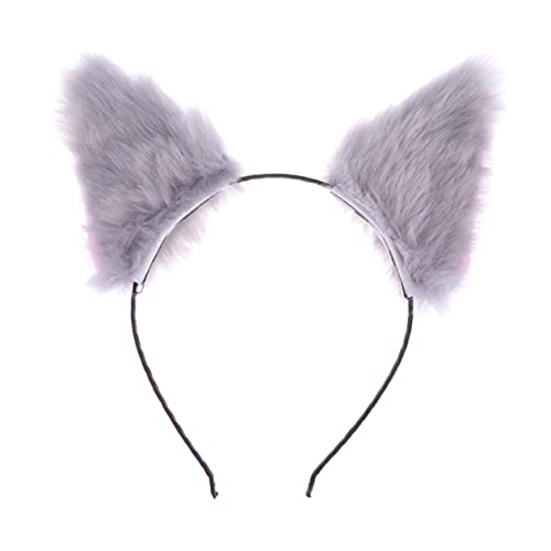 FRCOLOR Flauschiges Stirnband 2-Teiliges Thema Für Cartoon-Fuchs Anime-Ohren Haarband Fell Cosplay Zuhause Mädchen Graue Tiere Zubehör Künstliches Stirnband Neko-Dekor Kopf Kleidung Party von FRCOLOR