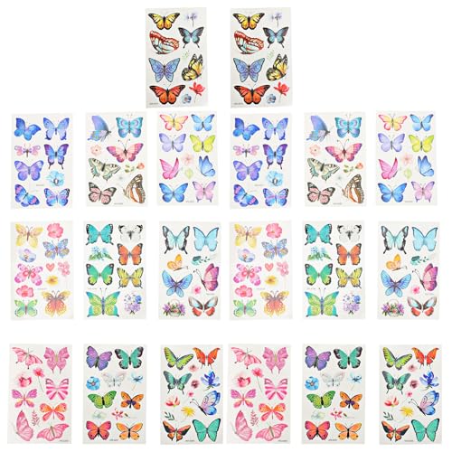 FRCOLOR 20 Blatt Schmetterling Temporary Tattoos für Mädchen Selbstklebende Hautfreundliche Fake Tattoos Einfach Anzuwenden Abwaschbar Bunte Partyaufkleber für Kindergeburtstag und Alltag von FRCOLOR