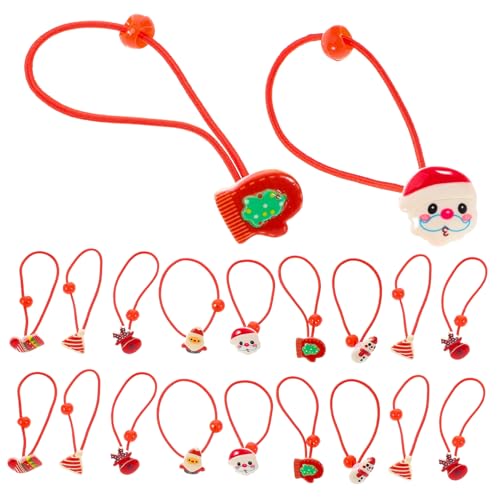 FRCOLOR 20 Stück Haargummis für Kinder Weihnachtliche Haarbänder für Jungen und Mädchen Weihnachtsmann Schneemann Pferdeschwanzhalter Schneeflocken Glöckchen Handschuhe Haargummis Zufällige Muster von FRCOLOR