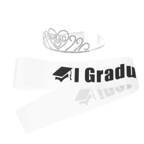 FRCOLOR 2021 Abschlusskrone Anzug Abschlussschärpe Tiara Partygeschenke Absolventenschärpe Und Krone Seniorenschärpen Abschlussstirnband Seniorenkrone von FRCOLOR
