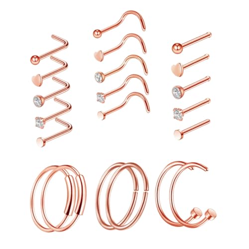 FRCOLOR 21 STÜCKE Teiliges Nasenpiercing aus Rostfreiem Edelstahl Zarte und Stabile Nasenringe und Nasenstecker Modische Piercing Schmuck für Damen Leicht und Hautfreundlich von FRCOLOR