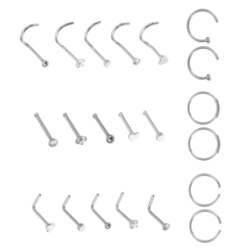 FRCOLOR 21 Teiliges Nasenpiercing Ringe aus Rostfreiem Hautfreundlich Rostbeständig Nasenstäbe Komfortabel und Langlebig Geeignet für Damen und Herren Einzigartiger Look von FRCOLOR
