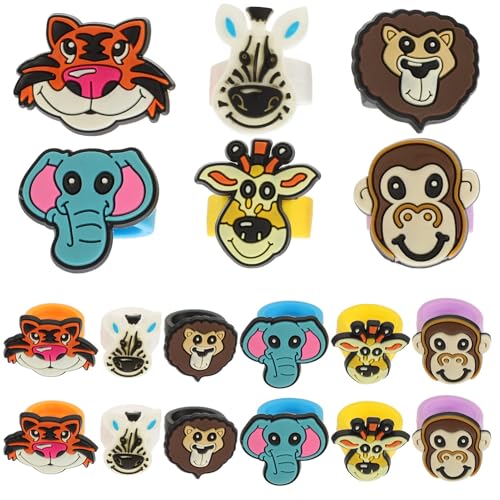 FRCOLOR 25 Stück Teiliges Waldtiere Ringe Bunte Lustige PVC Tier ringdeko für Partygeschenke Klobige Fingerschmuck für Geburtstage Hochzeiten Alltag Niedliche Robuste Tiermotive von FRCOLOR