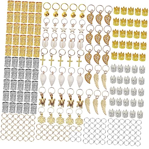 FRCOLOR 250 Stück Krone Haarschnalle Haarring Dreadlock Rings for Men Haar Braid Ringe Muschel Anhänger Hair Jewelry for Braids Goldene Haarringe Metall Strickring Fräulein Manschette von FRCOLOR