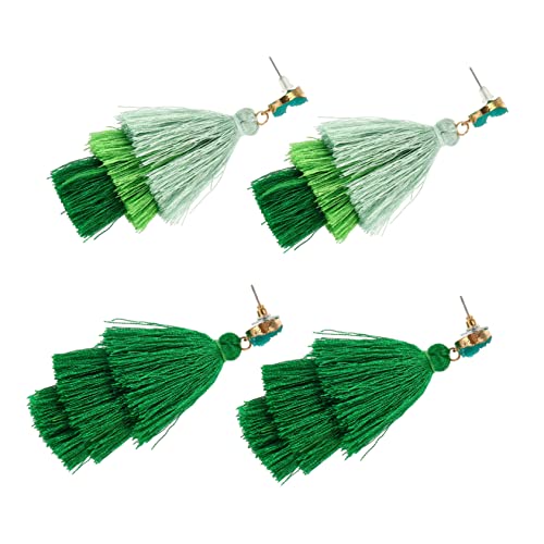 FRCOLOR 2paare Lagige Quasten-ohrringe Für Frauen St Patrick's Day Bohemian Stil Exotische Hängende Ohrringe in Dunkelgrün Grün Festival-accessoire Vielseitig Einsetzbar von FRCOLOR