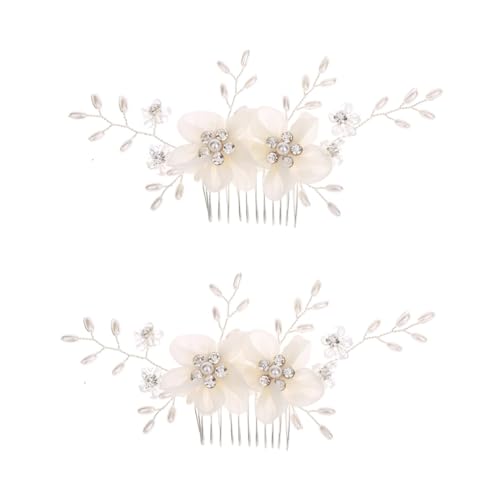 FRCOLOR 2St Haarkämme für Bräute hochzeitshaar schmuck wedding hair accessories Haarschmuck Hochzeit Haarspangen Braut Stirnbänder Kristall Kamm Blütenkopf Kopfbedeckung Weiß von FRCOLOR