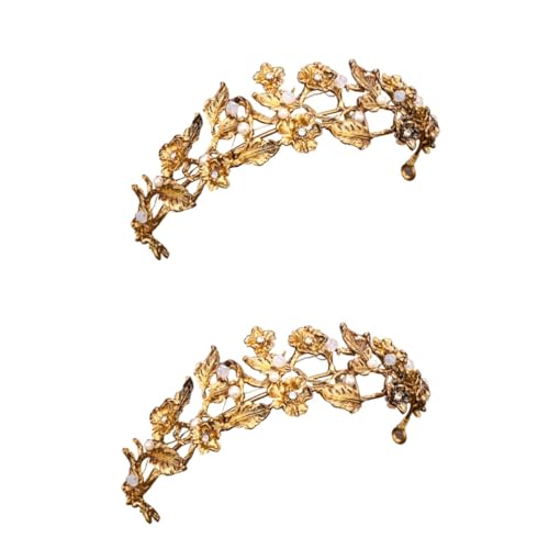 FRCOLOR 2St Hochzeitshaar Perlenkopfschmuck goldene Kopfbedeckung Frauen-Tiara Vintage Barock wedding hair accessories hochzeits haarschmuck Tiara-Krone für Frauen Hochzeit Braut Tiara von FRCOLOR