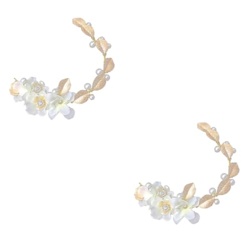 FRCOLOR 2St Kopfschmuck für die Braut haarreif geburtstag haarschmuck abschlussball Blumenblatt-Stirnband Hochzeit Stirnband goldene Tiara Perlenblumen-Stirnband Hochzeitskopfschmuck Weiß von FRCOLOR