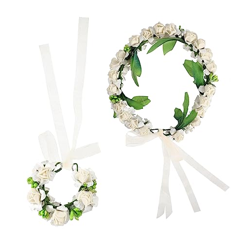 FRCOLOR 2St Mädchen Stirnband Kranz Handgefertigte Schmuckstücke Hochzeitsschmuck für Brautjungfern künstliche blüten artificial flower Haargummi Hochzeitsdekoration Mädchen Blumenkranz von FRCOLOR