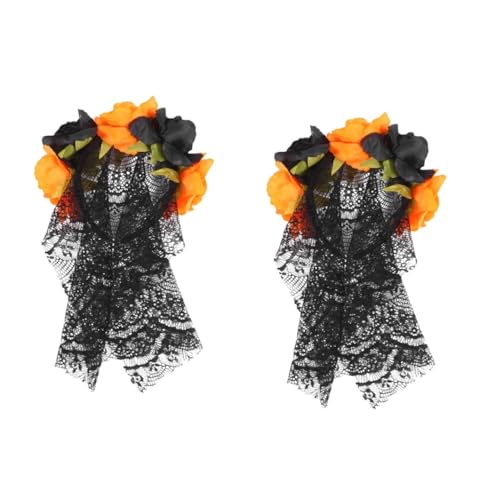 FRCOLOR 2stücke Halloween Blumen Haarreif Mit Schwarzer Spitze Und Orangefarbenen Akzenten Party-haaraccessoire Für Unvergessliche Und Cosplay-events von FRCOLOR