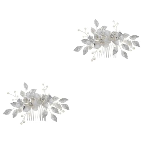 FRCOLOR 2st Braut Hochzeit Tiara Haarschmuck Für Damen Braut Haarkamm Roségold Blumenhaarseite Hochzeitshaarschmuck Für Bräute Abs Japanisch Und Koreanisch Brautjungfer Perücke von FRCOLOR