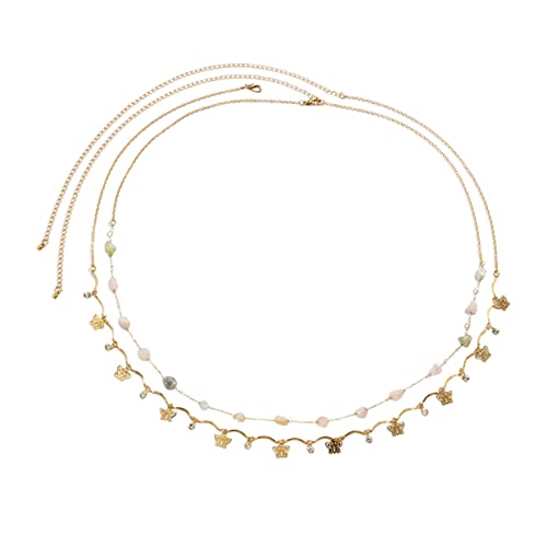 FRCOLOR 2Stücke Doppelschicht Taillenkette Metall mit Verstellbare Bauch Schmuckkette für Damen für Kleider Bikinis Boho Glänzendes Design von FRCOLOR