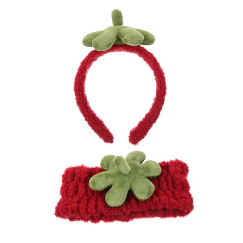 FRCOLOR 2stücke Erdbeer Stirnband Und Handgelenkwaschbänder Gesichtswascharmbänder Aus Erdbeerbadeband Für Hautpflege Und Spa Süßes Erdbeerplüschband Für Frauen Und Mädchen von FRCOLOR