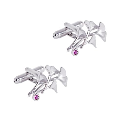 FRCOLOR 2Stücke Silberne Ginkgo Manschettenknöpfe für Herren Dekorative Cufflinks Legierung für Anzüge Hochzeiten Besondere Anlässe Langlebig von FRCOLOR