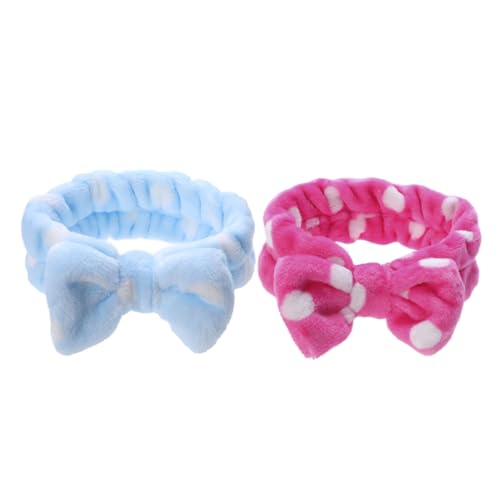 FRCOLOR 2er Set Makeup Stirnbänder Mit Großem Bow Für Frauen Und ädchen Flauschige Fleece Haarschmuck Für Dusche Spa Und Make Up Punkte & Hellblaue Punkte von FRCOLOR