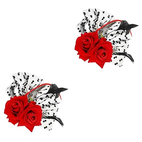 FRCOLOR 2st Halloween Rote Rose Haarnadel Kopfschmuck Brautkleid Haarschmuck Bühne Bankett Foto Zubehör Haarnadel Fascinatoren Für Damen Derby-fascinator Braut-fascinator Feder Blumen Hut von FRCOLOR
