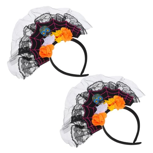 FRCOLOR 2er-pack Haarreifen Mit - Und Blumenmotiv Spitzenstirnband Party-kopfbedeckung Für Halloween Ostern Silvesterfeiern Zufälliger Stil von FRCOLOR