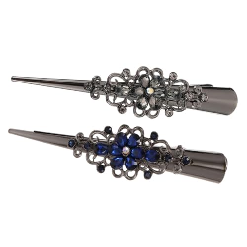 FRCOLOR 2stücke Retro Haarklammern Für Damen Wasserdiamant Haarspangen Eleganter Duckbill Stil Geeignet Für Dickes Und Dünnes Haar Schwarz Und Blau Für Partys Und Besondere Anlässe von FRCOLOR