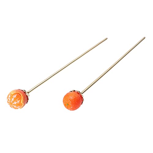 FRCOLOR 2st Kleine Orangefarbene Haarnadel Harz-haarstab Vintage Chinesisches Haar Fruchthaarstab Essstäbchen Mit Chignon-nadeln Diademe Für Mädchen Braut Harz Chinesischer Stil Brötchen von FRCOLOR