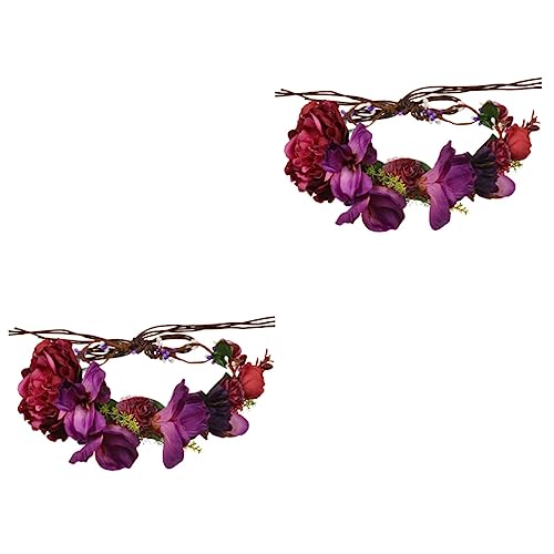 FRCOLOR 2st Lila Blumenstirnband Blumen Haarkranz Blumenkopfschmuck Rosengirlande Blumenstirnband Für Frauen Stoff Strand Braut Blütenkopf von FRCOLOR