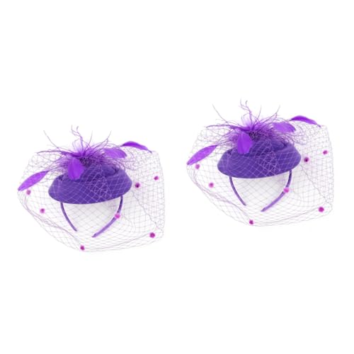 FRCOLOR 2st Party-fascinator-hut Kopfbedeckungen Für Teepartys Fascinator Stirnband Derby Schwarzer Klapphut Vintage Pillbox-hüte Für Frauen Haarschmuck Violett Braut Halloween Schallwand von FRCOLOR