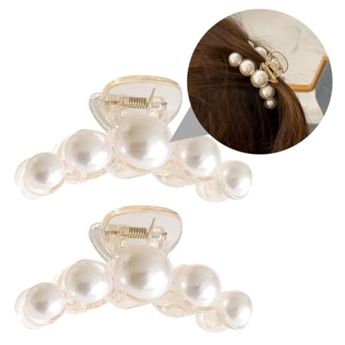 FRCOLOR 2st Perle Greifen Frauen Bogen Haarspangen Elegant Clips Haaranhänger Haarnadel Zubehör Haarklammer Stift Haarschleifen Für Mädchen Haarschmuck Perlenspange Beige von FRCOLOR