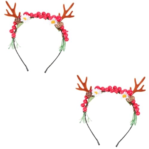 FRCOLOR 2st Rentier Stirnband Damen Hirschgeweih-kostüm Hirschgeweih-stirnband Hirschhaarband Weihnachtshirschgeweih Stirnband Modische Stirnbänder Geweih Stirnband Cosplay Rot von FRCOLOR
