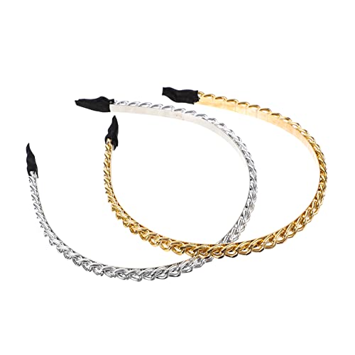FRCOLOR 2stücke Metallstirnband Für Damen Dünnes Ketten-stirnband Mode-metall-haarreifen Gedrehtes Stirnband Party-haarreifen Für Geburtstage Und Besondere Anlässe von FRCOLOR
