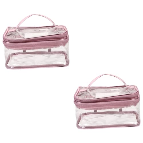 FRCOLOR 2st wasserdichte Kosmetiktasche Transparente Kosmetiktasche Halter Für Toilettenartikel Wäschesack Bilden PVC Frau Rosa Aluminiumlegierung Container Reißverschluss von FRCOLOR