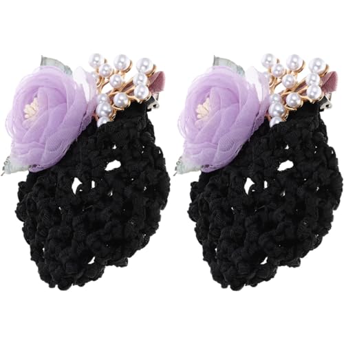 FRCOLOR 2stücke Dutt-netz Für Damen Mit Blumen-haarnetz-clips Haarnetze Für Dutt-halter Für Hochsteckfrisuren Haarschleifen Für Damen Haar-accessoires von FRCOLOR