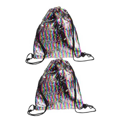 FRCOLOR 2stücke Glitzernde Tasche Mit Pailletten Und Meerjungfrau-Design Wende-Rucksack Mit Kordelzug Großem Stauraum Und Ergonomischen Schulterriemen Aus Strapazierfähigem Polyester von FRCOLOR