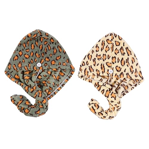 FRCOLOR 2stücke Leopard Muster Mikrofaser Haar Trocknen Hauben Trocknungstücher Für Damen Duschhauben Korallenfleece Trocknenkopftücher Schnell Feuchtigkeitsabsorption von FRCOLOR