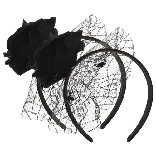 FRCOLOR 2stücke Teiliges Halloween Haarschmuck Mit Schwarzen Rosen Und Spinnennetz Festival-stirnband Für Kostümparty Und Fotografie Auffälliger Kopfschmuck Für Damen von FRCOLOR