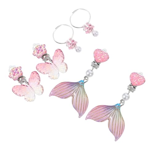 FRCOLOR 3 Paare Clip Ohrringe für Mädchen Niedliche nicht Durchbohrte Ohrringe im Meerjungfrau Design für Festliche Anlässe von FRCOLOR