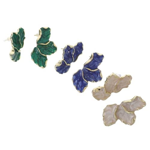 FRCOLOR 3paare Blütenblatt-ohrringe Für Damen Blumen-tropfenohrringe Statement-ohrstecker Baumelnde Blumenohrringe Süße Blütenblatt-ohrringe von FRCOLOR