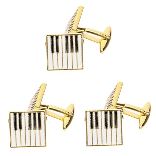 FRCOLOR 3 Paare Goldene Klavier Manschettenknöpfe für Herren Cufflinks Hochwertigem Legierungsmaterial Anzüge für Hochzeiten Besondere Anlässe von FRCOLOR