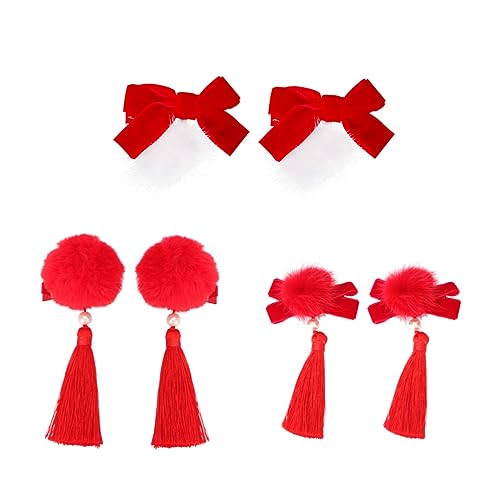 FRCOLOR 3 Paare Haarnadel Des Neuen Jahres Neujahr Kinder Kopfschmuck Rot Hanfu-haarspange Qipao-haarspange Quaste Weihnachtshaarspange Haarschmuck Stoff Kleines Mädchen Kleinkind Strümpfe von FRCOLOR