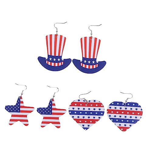 FRCOLOR 3 Paare Ohrstecker American Flag Schmuckset Independence Day Ohrringe Damen Ohrschmuck Sternform Dekorative Ohrstecker für Party und Alltag von FRCOLOR
