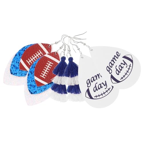 FRCOLOR 3 Paare PU Ohrring Damen Mehrlagige Tropfenform Dangle Sport Ohrringe Rugby Cheer Party Schmuck Weihnachten von FRCOLOR